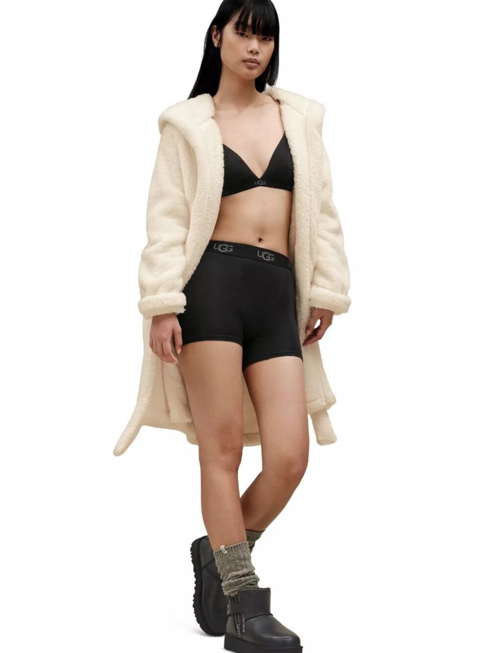 #2459 Ugg Aarti Hooded Fleece Robe,no belt